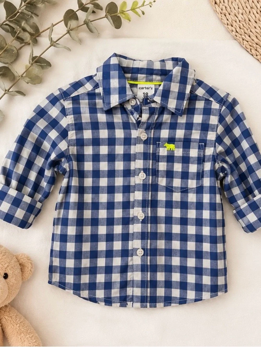 Carter's Blue and White Gingham Button-Down Shirt